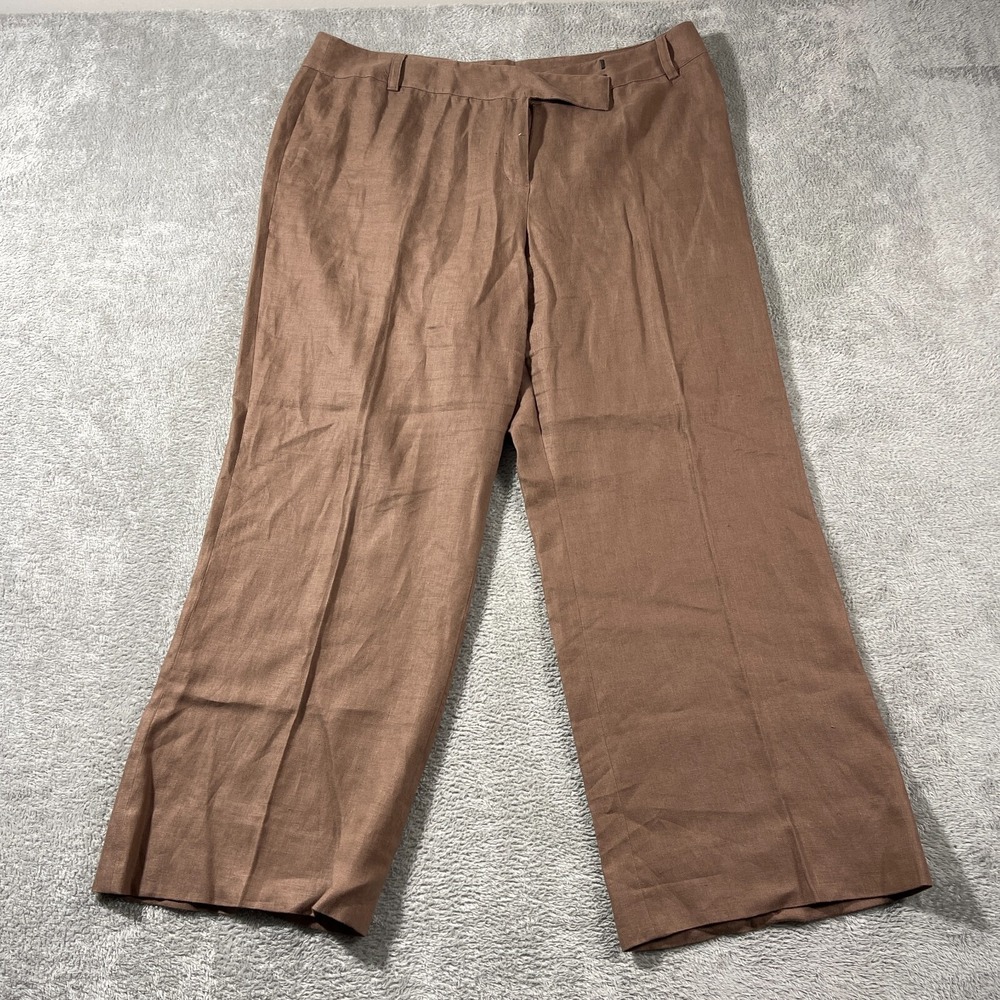 Style &‎ Co Collection Women's Linen Pant 18 Straight Brown Office Boho Earthy